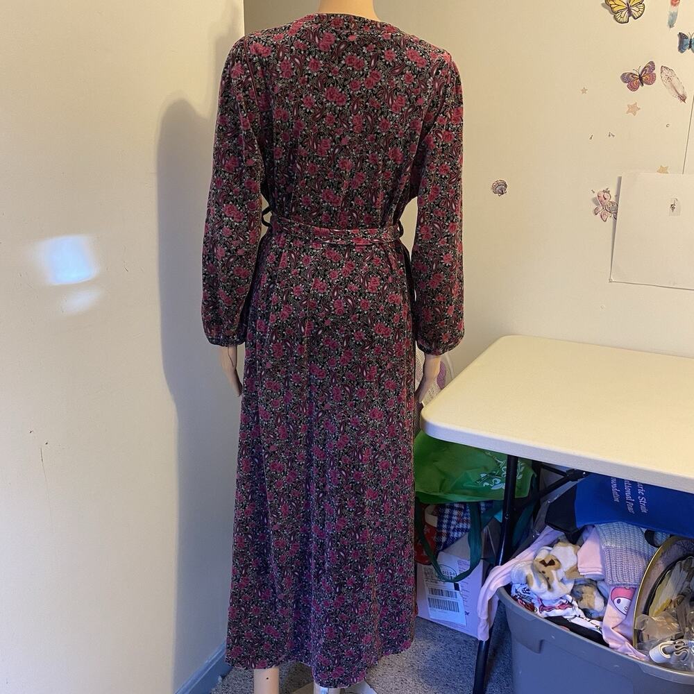 VTG 80s Paisley Ditsy Floral Velour Gown Maxi Dress Cottagecore Prairie SM/L - Picture 10 of 10